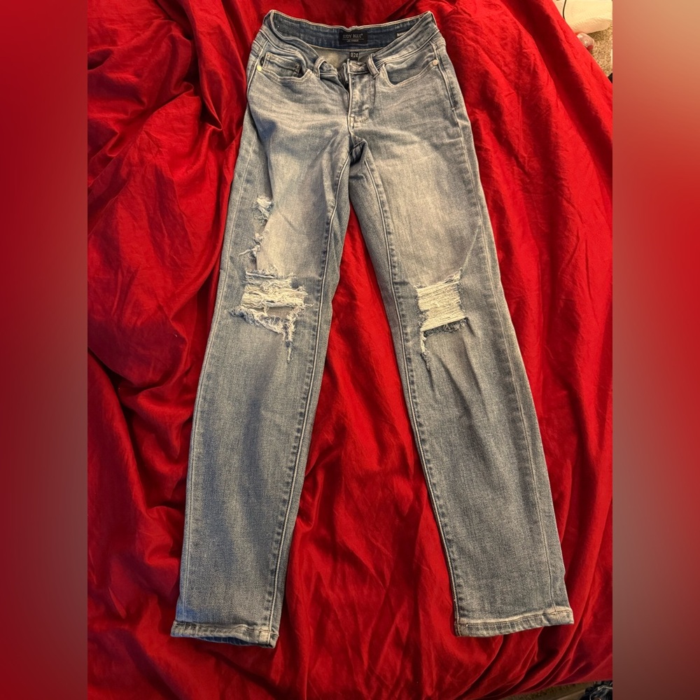 Judy Blue Light Blue Distressed Skinny Jeans